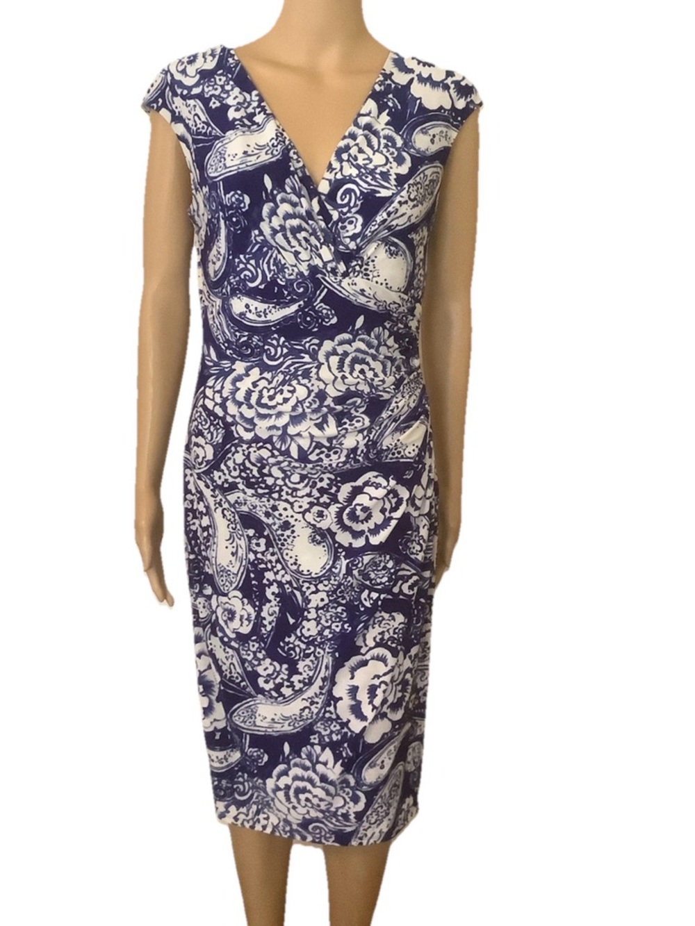 Lauren Ralph Lauren dress Women's Sz 8 Navy and White Floral Sheath Dress
